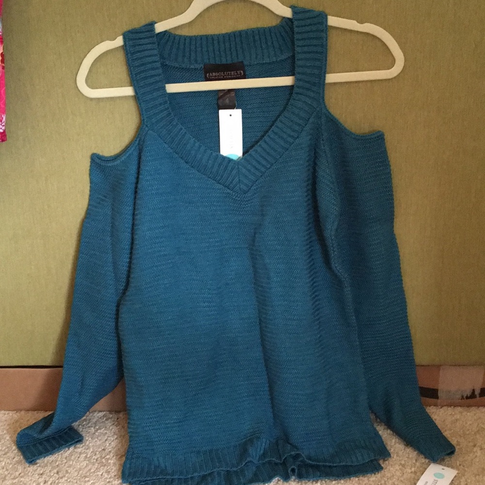 Teal “Cold Shoulder” sweater